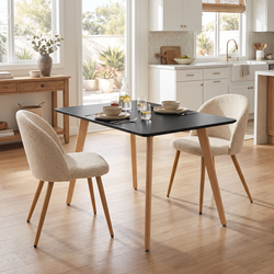 Homy Casa ROOKIE + ZOMBA Beige 3PC 43.3" Black Dining Set with 2 Beige Chairs for Kitchen & Dining Room Open Box