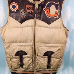 COOGI 69 Puffer Down Knit Vest Brown Tan Leather Patches 2XL