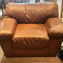 Oversized Brown Leather Chair - well loved