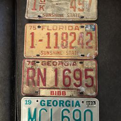 Set Of 4 Vintage Florida And Georgia License Plates
