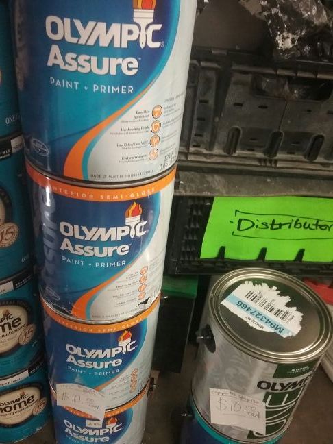 OLYMPIC ASSURE INTERIOR SEMI-GLOSS PAINT & PRIMER- 116 & 124 FLOZ CANS