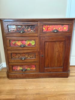 Wooden Cabinet with Glass-Front Drawers and Door