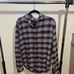 Forever 21 Men’s Plaid Flannel Shirt – Large – Burgundy / Gray