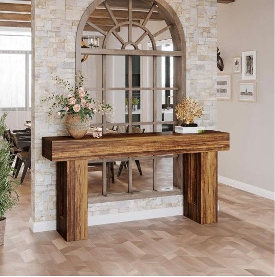 Console Table, 63-Inch Long Narrow Sofa Table Behind The Couch, Wooden Rectangular Entryway Table for Entrance, Hallway, Living Room, Rustic Brown (Ru