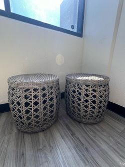 Pair of Woven Rattan Side Tables