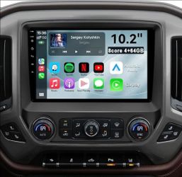 10.2'' 8 Core 4+64GB Car Radio Stereo for 2014-2018 Chevy Silverado/GMC Sierra, Plug and Play Android 13 Head Unit with Wireless Carplay/Android Auto/