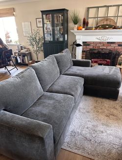 Crate & Barrel Gray Fabric Sectional Sofa with Chaise