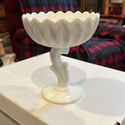 Indiana Milk glass Lotus footed  Compote Dish