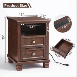 New in box Set of 2 Farmhouse Night stan d with Charging Station
