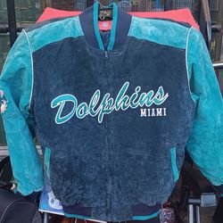 Vintage Retro NFL MIAMI DOLPHINS SUEDE LETTERMAN COAT