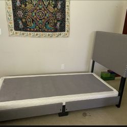 Twin XL Gray Upholstered Bed Frame with box spring