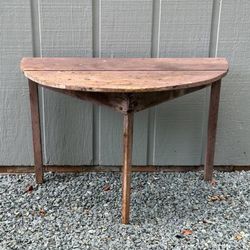 Antique Rustic Wood Primitive Demi Lune Half Moon Farmhouse Accent Decor Table