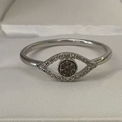 Sterling Silver White & Champagne Diamond Accent Cluster Evil Eye Ring Size 11
