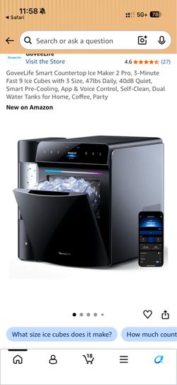 GoveeLife Smart Countertop Ice Maker 2 Pro, 3-Minute Fast 9 Ice Cubes with 3 Size, 47lbs Daily, 40dB Quiet, Smart Pre-Cooling, App & Voice Control, Se