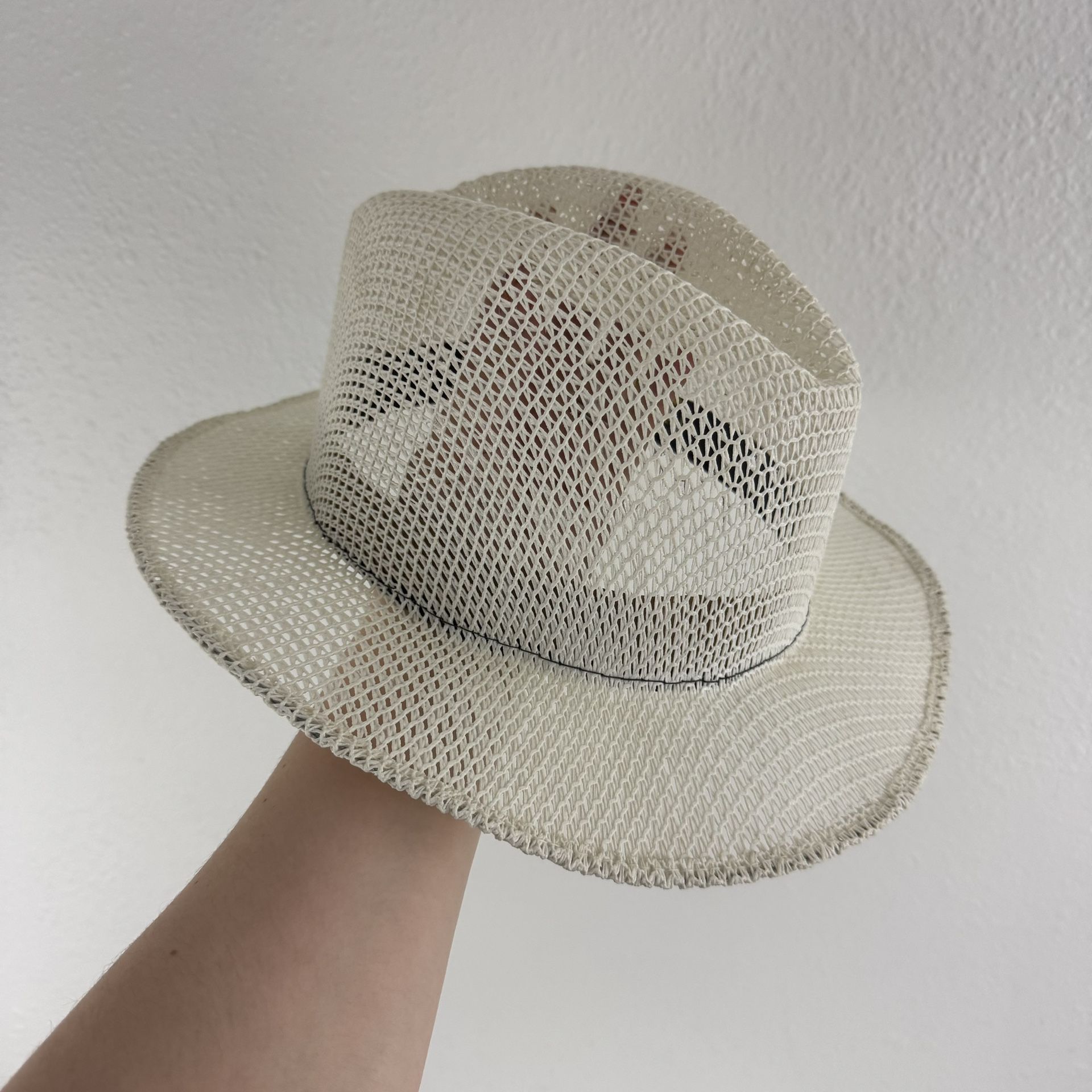Sombreros Super Finos Del Centro Vintage Mens White Wicker Panama Fedora Hat