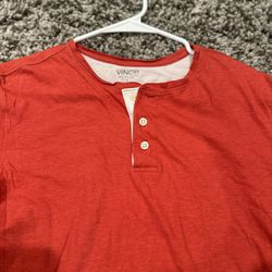 Vince Shirt Men's Small Henley Short Sleeve Double Layer Pima Cotton Bright Red