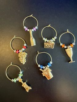 Set of 6 Gold Color Wine Glass Charms Wine Themed
