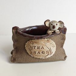 Handmade Pottery Tea Bags Rest Holder Australia Koala Bear