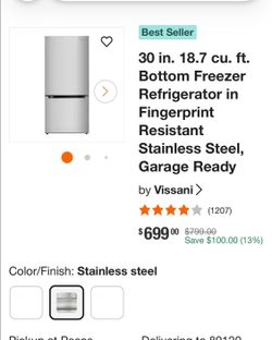 BRAND NEW VISSANI REFRIGERATOR POSIBLE SOME SCUFF FOR MOVEMENT