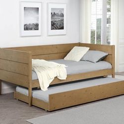 Grand Beautiful Twin Wood Daybed Frame and Trundle in Natural Finish