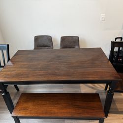 Wooden Table With 2 Chairs/bench/ 2 Bar Stools 