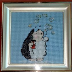 Hedgehog Blowing Heart Bubbles With Metalluc Thread 5x5