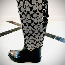 Coach Tristee Rain Boots Black Signature Lace Up Corset Women's Tall Size 6
