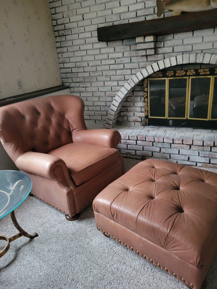 *Leather* Arm Chair And Ottoman