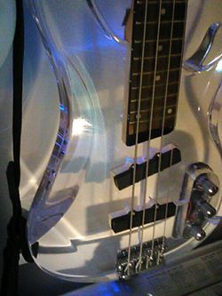 Clear 4 string bass blue lighted. One of a kind