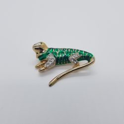 Lizard Iguana Green Gold Pin Brooch