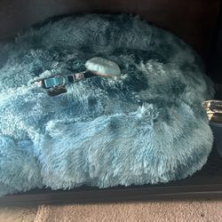 Blue Furry Dog Bed