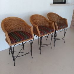 3 Braxton Culler Wrought Iron Wicker Swivel Armrest Barstool Patio Chairs  $100  Each - Deltona, FL Pickup