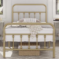 NEW - Yaheetech Antique Gold Classic Metal Platform Bed Frame (Twin&Twin XL)