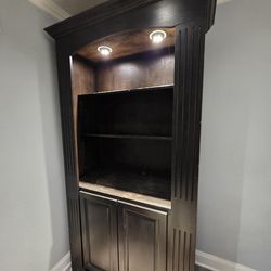 Transitional Wood Bookshelf in Espresso Black/Dark stain with adjustable shelves and 2 Doors
