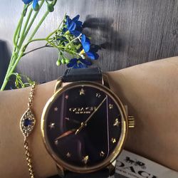 Coach Grand Gold Navy Blue Dial & Navy Blue Leather Strap Women's Watch