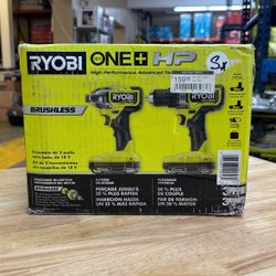 RYOBI ONE+ HP 18V Brushless Cordless 1/2 in. Drill/Driver and Impact Driver Kit w/(2) 2.0 Ah Batteries, Charger, and Bag