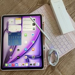 iPad Air 13” (M2 chip / 2024 / purple color) 128GB with pink keyboard case and stylus pen 