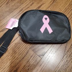 NEW Breast Cancer Awareness Unisex Fanny Pack Black Pink Logo Ribbon 7.87 in x 5.31 in makeup bag 