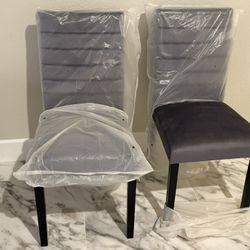 Brand New New Set of 2 Lexicon Andreas Wood and Velvet Upholstery Kitchen Dining Side Chair in Gray
