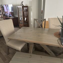 6 Foot Farm Table With Bench And 5 Chairs