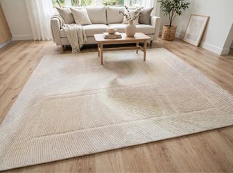 Large Cream Area Rug with Swirl Texture
