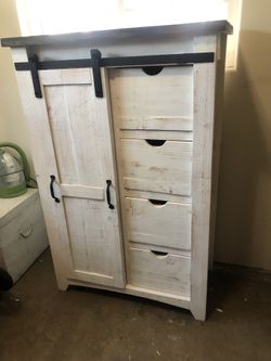 Barn door dresser with 4 shelves