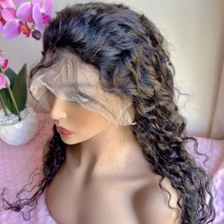 Brand New Premium 28” Inch Water Wave Curly Lace Front Wigs 13”x 4” Pre Plucked 200 human hair wig