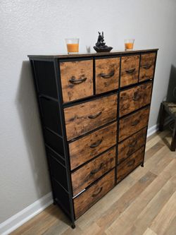 modern industrial-style 12-drawer fabric dresser 
