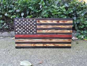 Rustic wood flag firefighter made by a retired army veteran