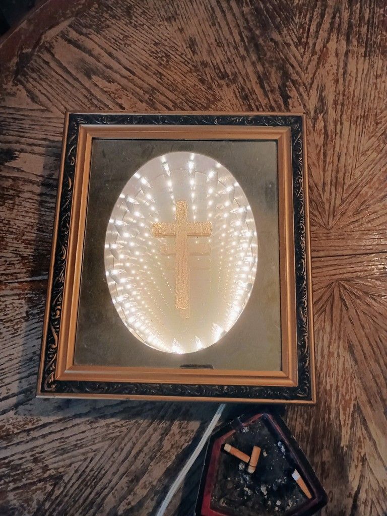 3D Jesus Christ Cross Infinity Tunnel Lighted Framed Wall Mirror Home Decor
