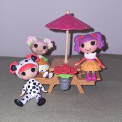 Laloopsy 3" Dolls, Flowerpot & Picnic Table-Like New!