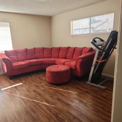 Red Couch With Ottoman