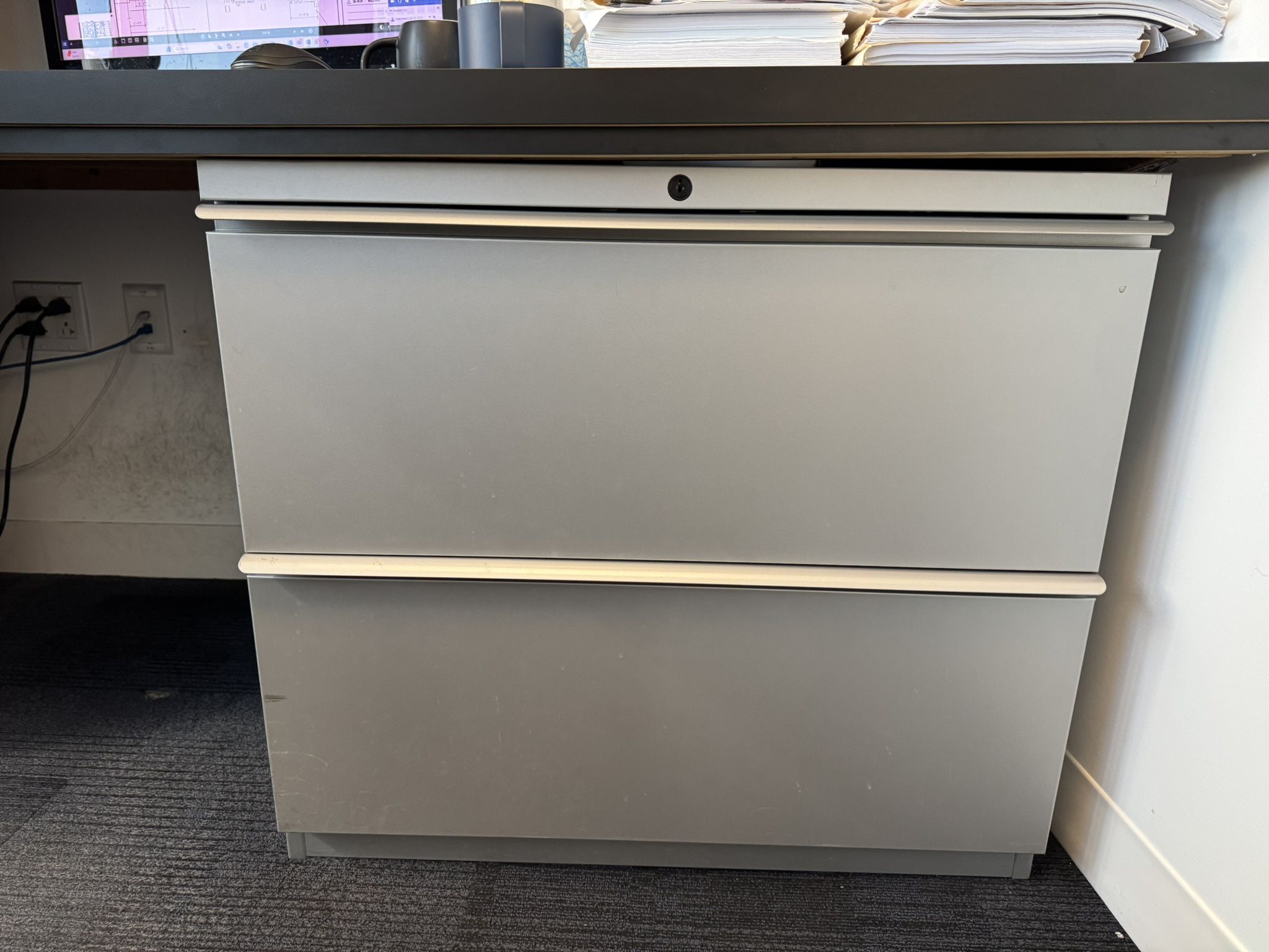 Under Desk 2 Drawer Metal File Cabinet Locking Office Storage Gray - 2X File