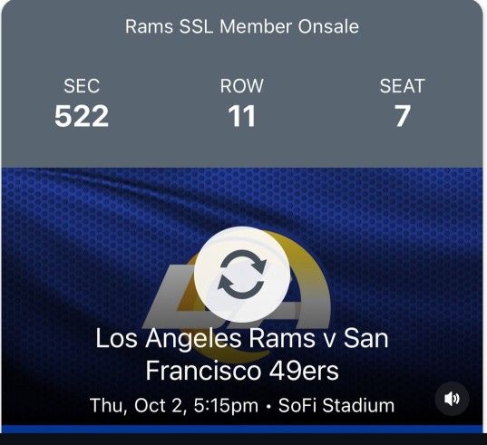 Rams 49ers Thursday Night Football 2 Tickets